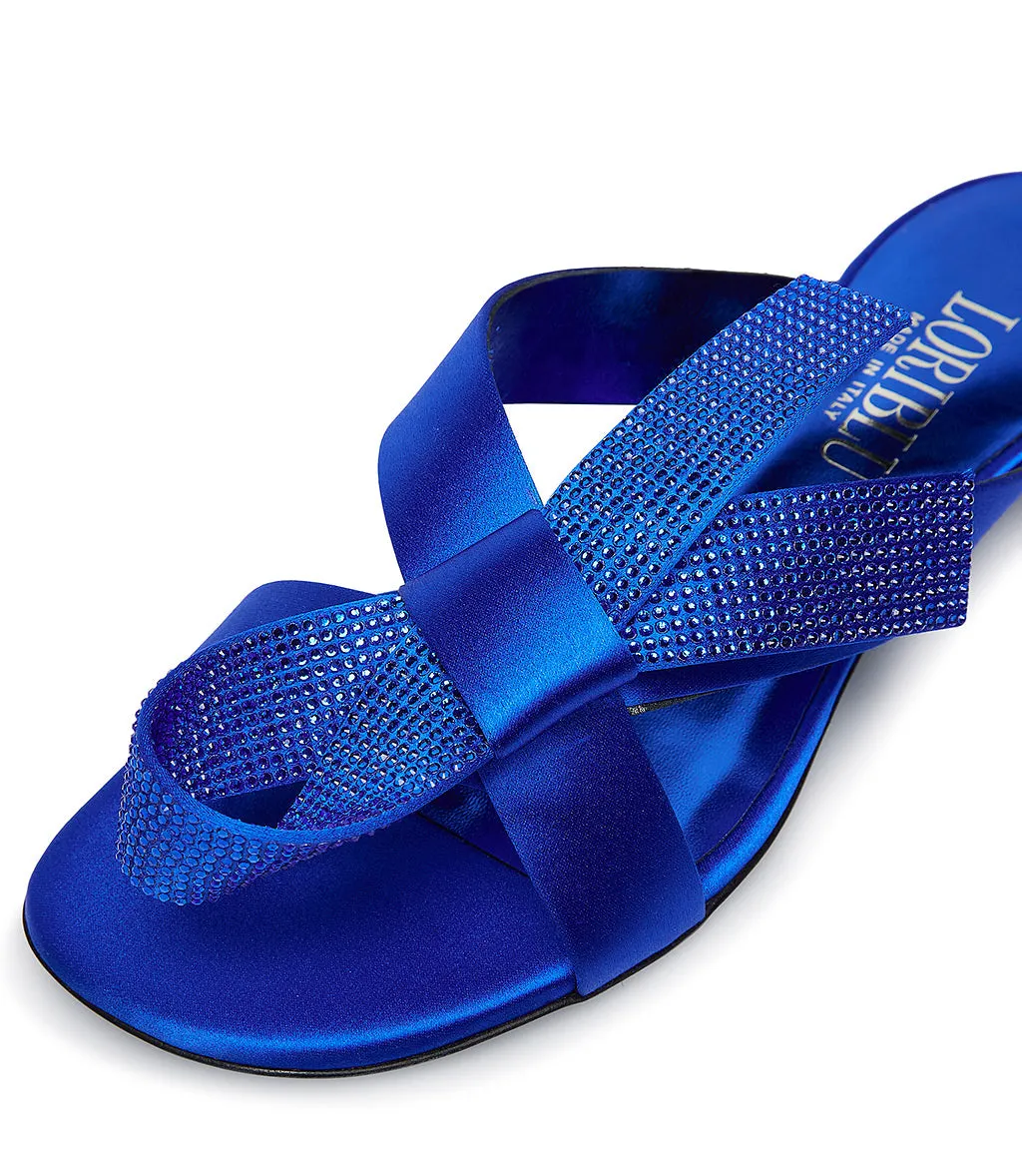 Rhinestoned bluette satin mules