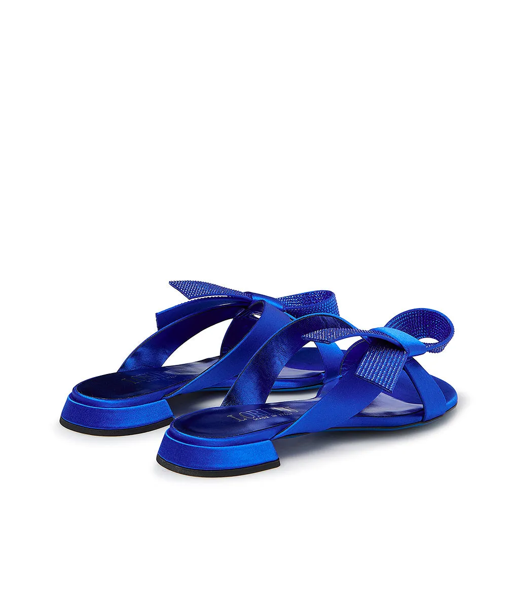 Rhinestoned bluette satin mules