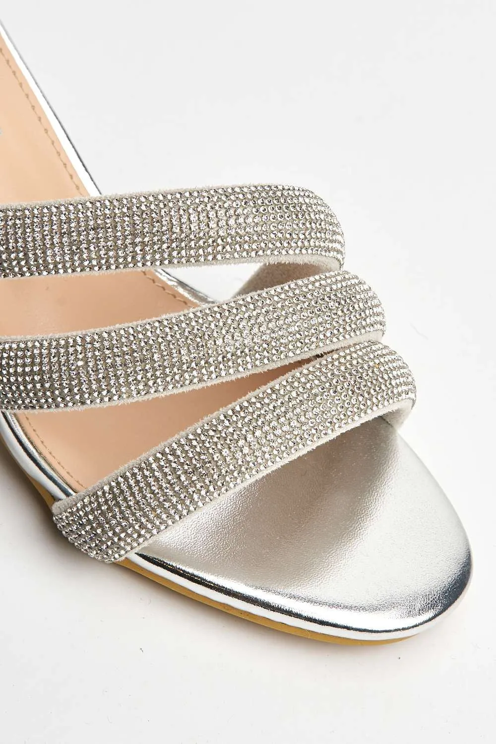 Sheila Strappy Diamante Band Heeled Mules in Silver