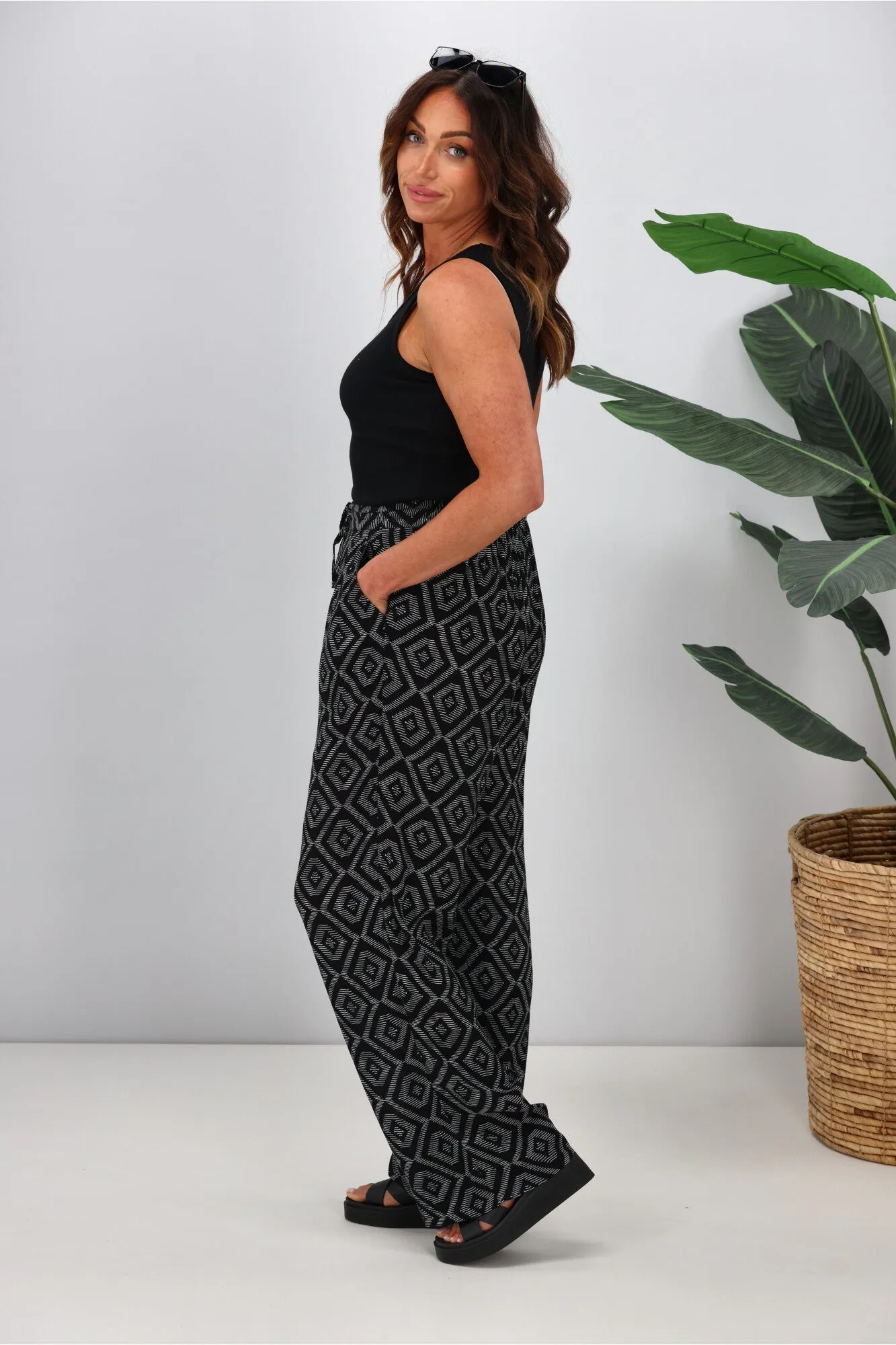 Shine On Label Sakura Printed Wide Leg Pants Black