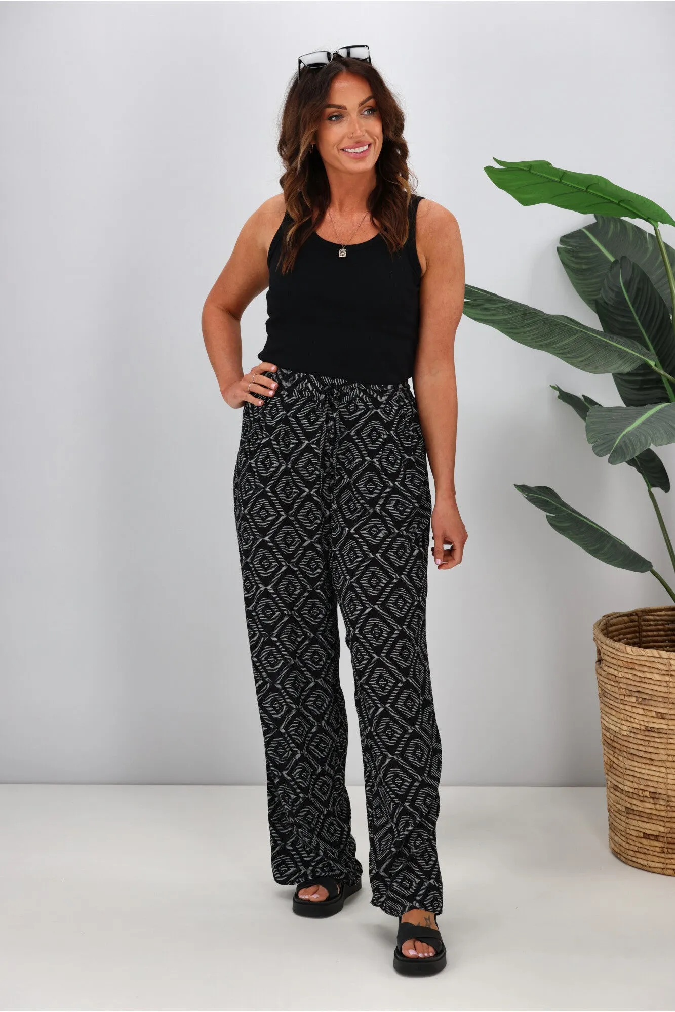 Shine On Label Sakura Printed Wide Leg Pants Black