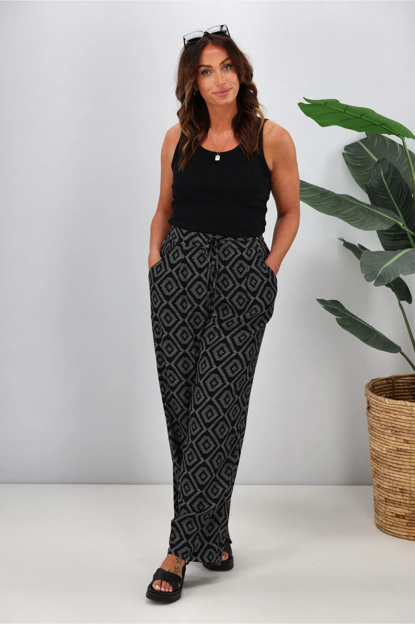 Shine On Label Sakura Printed Wide Leg Pants Black