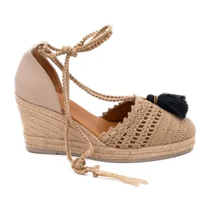 Silvia Cobos MARSELLA Lace Up Wedges in Beige